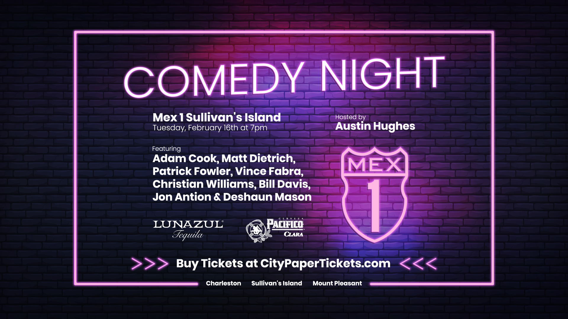 Comedy Night at Mex 1 Sullivan's Island Tuesday, February 16th at 7pm