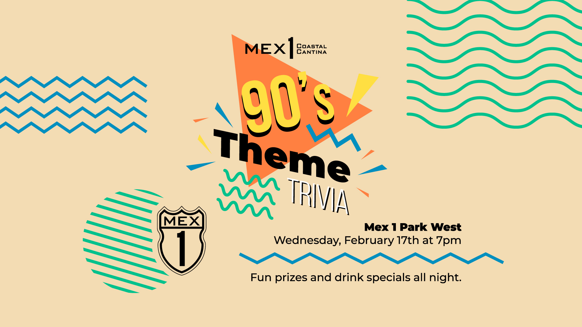 90's Theme Trivia at Mex 1 Park West on Wednesday, February 17th at 7 pm